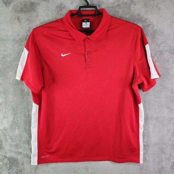 Men's Nike Dri-Fit Red Polo Shirt w/ White Side Short Sleeves Size XL - Picture 2 of 11